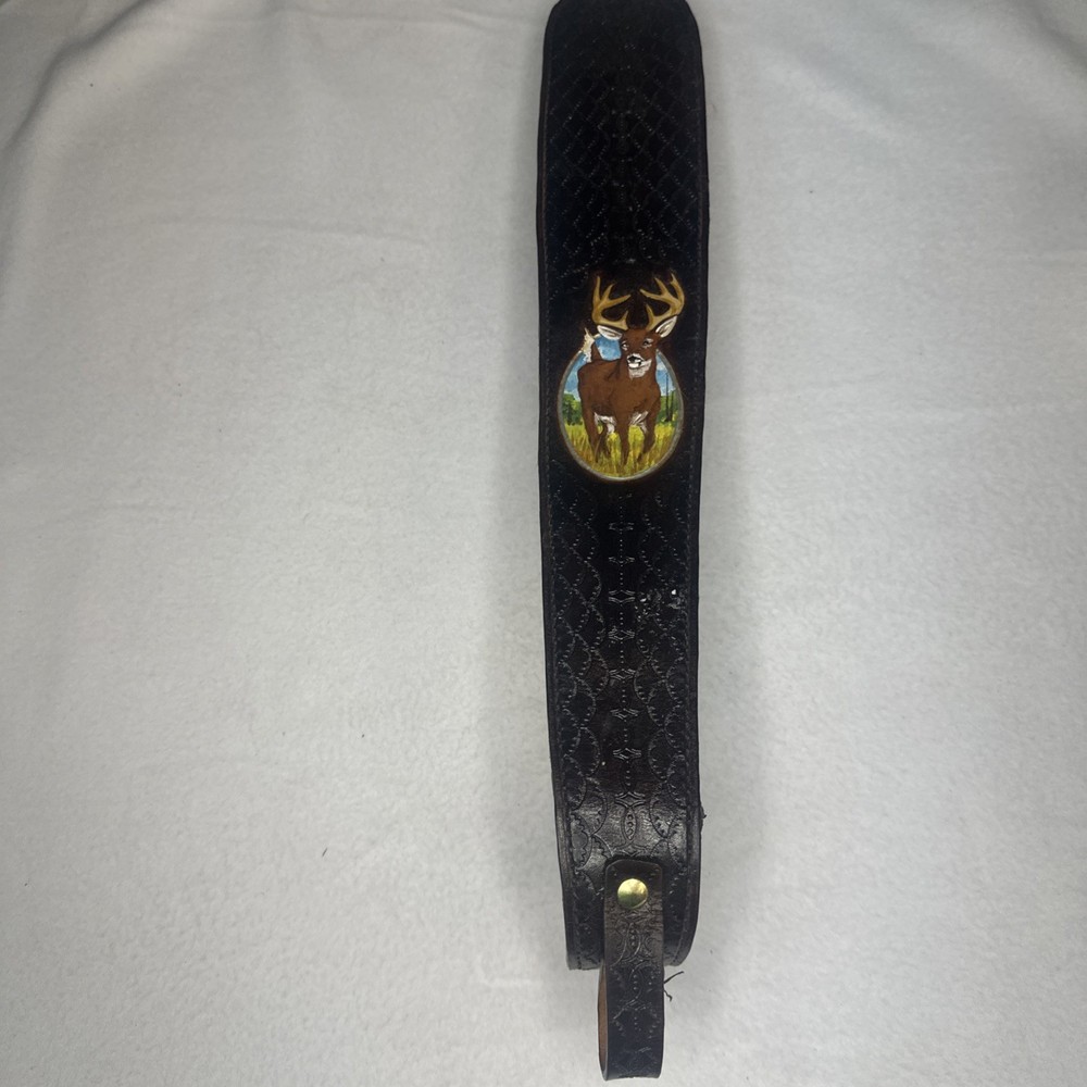 Leather Rifle Sling With Embossed Deer 33”long Great Condition