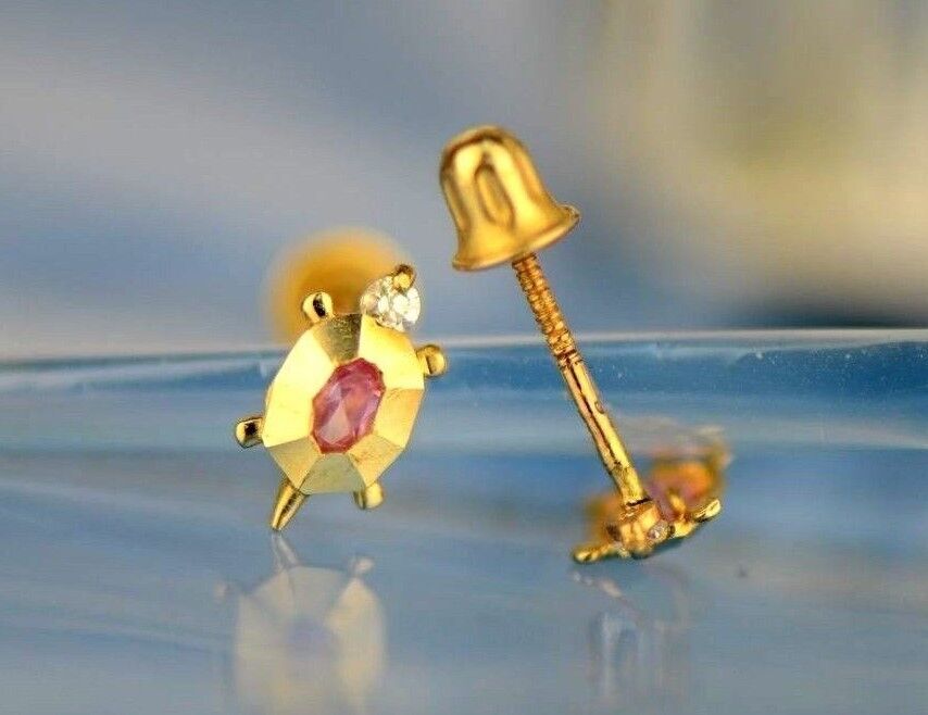 14k Yellow or White Gold Turtle CZ Stud Earring