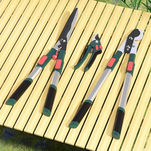 3-Piece Garden Tool Set - Bypass Lopper, Hedge Shears, Pruning Shears with