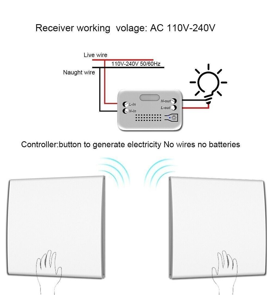5 pcs Self-generating electricity Wireless remote control light switch 1-on-2
