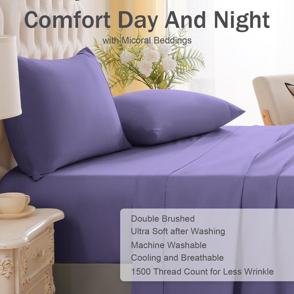 King Bed Sheets Set, Soft Breathable Bedding Sheet Set, Sheets Set with 16" D...