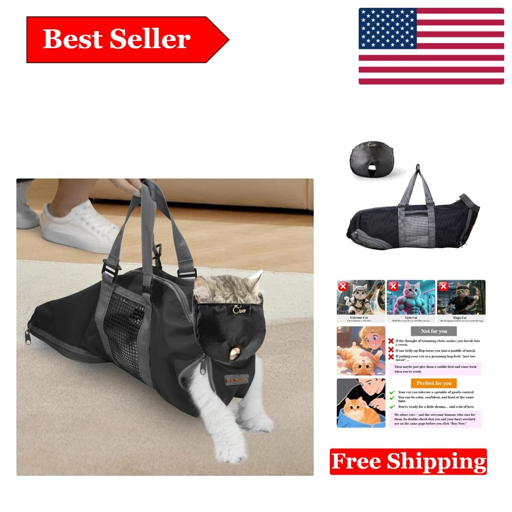 Cat Grooming Restraint Bag with Free Muzzle – Safe & Effective Nail, Bath, an...