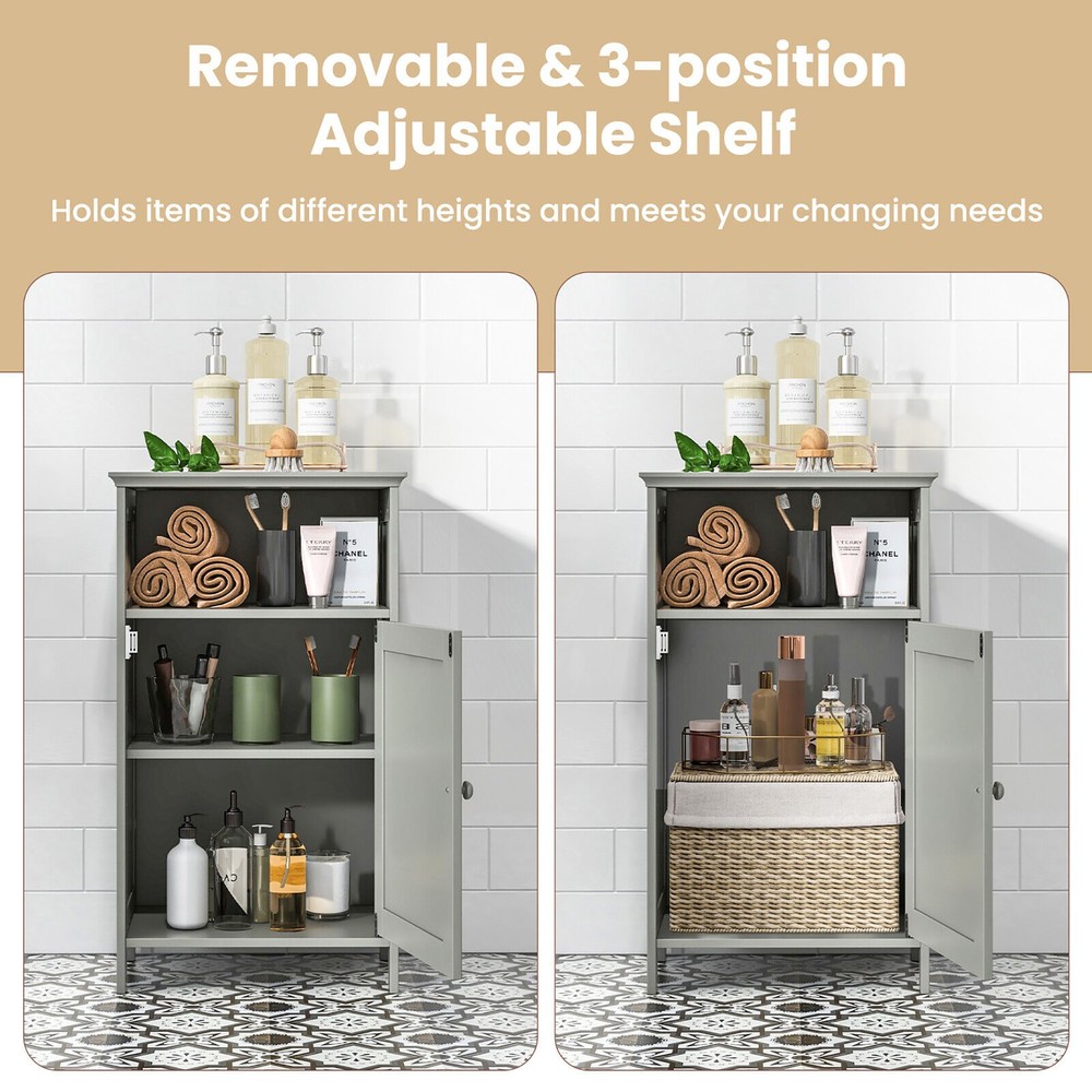 Bathroom Floor Storage Cabinet Side Table w/ Open Compartment & Adjustable Shelf