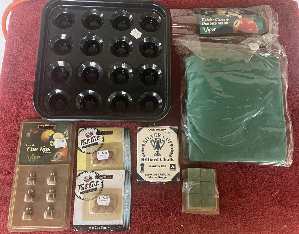 Pool/Billiard Supply Lot..Table Cover, Cue Tips, Chalk--Free Ship