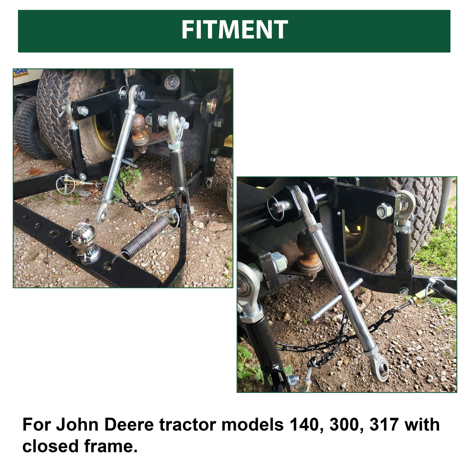Steel 3 Point Hitch Kit For John Deere 140 300 317 W/Closed Frame Receiver Hook