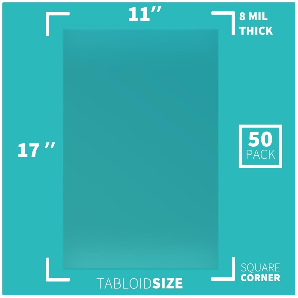 50 Pack 11x17 PVC Binding Covers, Clear, Square Corners