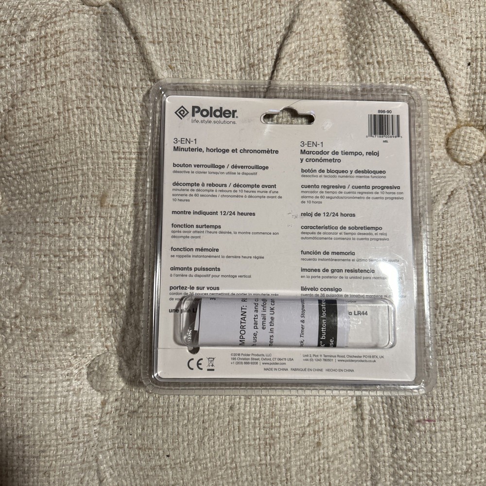 Polder 3-IN-1 Timer Clock & Stopwatch 898-90 Multi Function Tool w/ Lanyard NEW