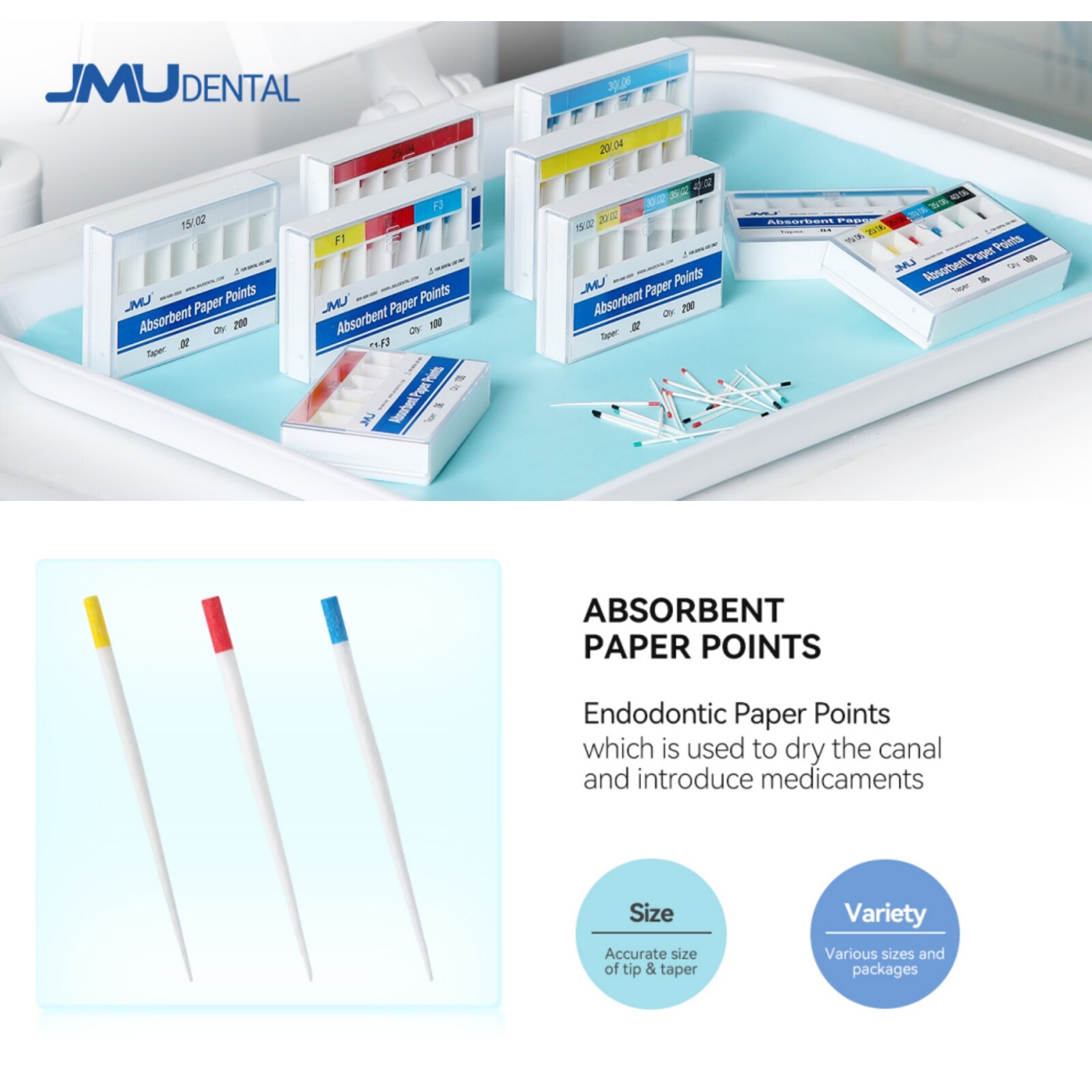JMU Endo Absorbent Paper Points Taper 02/.04/.06 #15-40 Color Coded, Up to 1000s