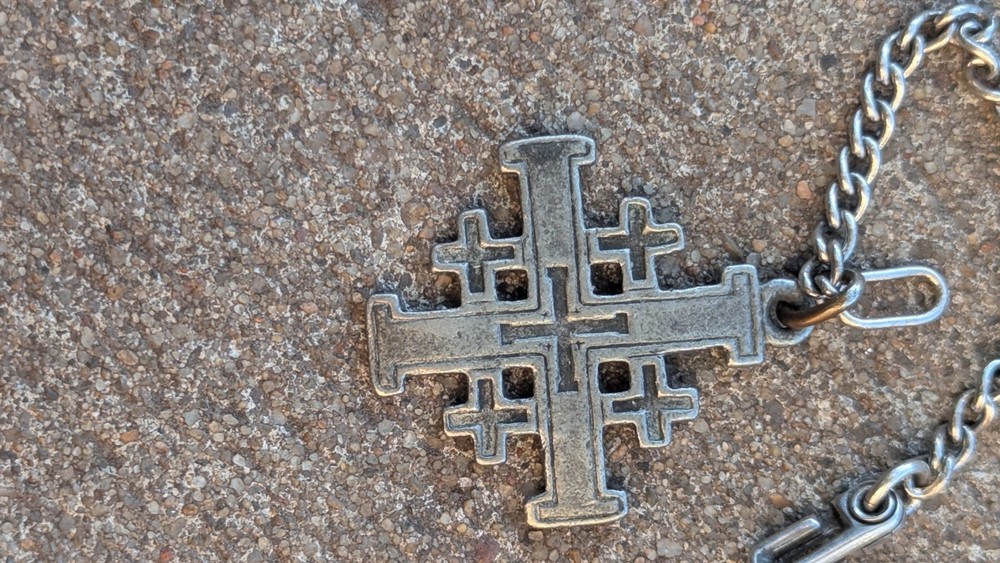 WW2 STERLING SILVER Dog Tag CHARM JERUSALEM CRUSADERS CROSS