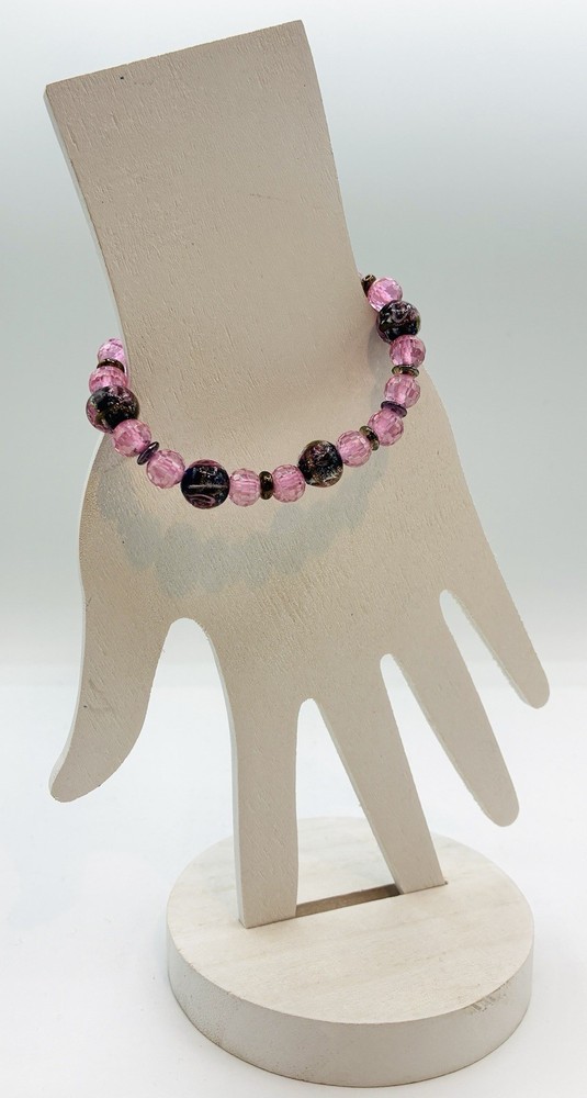 Bracelet Stretchy Lampwork & Cubic Zirconia
