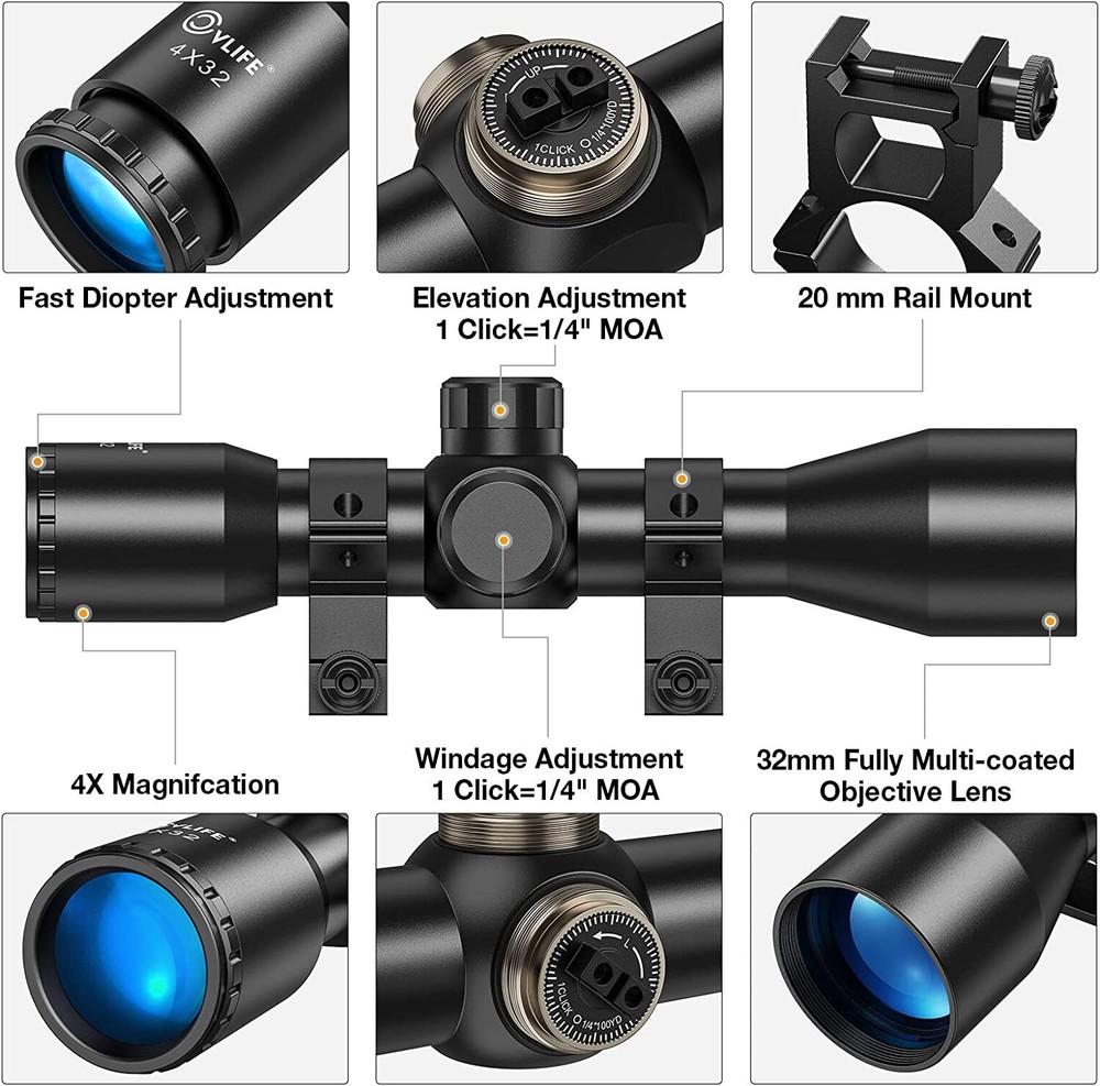 Compact 4X32 Compact Scope Rascal .22 / A|R / Crossbow Airsoft Gun Scope + Mount