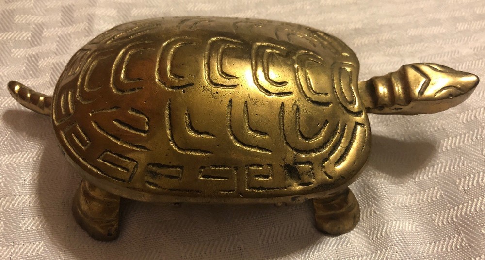 Vintage BRASS TURTLE Ashtray Trinket