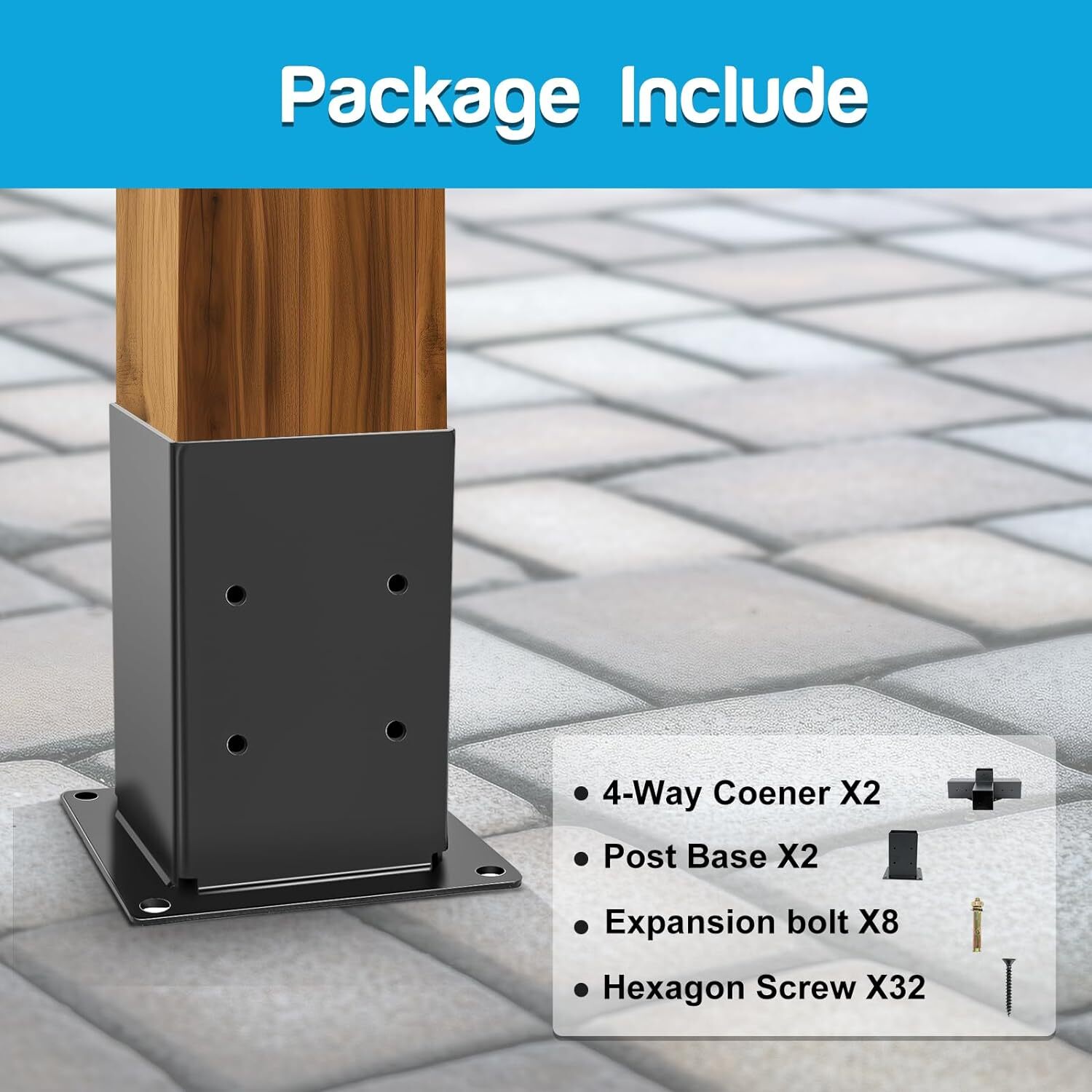 2 Pack Pergola Kit-4 Way 4x4'' T Bracket Corner Bracket/Gazebo Kit DIY Post Base