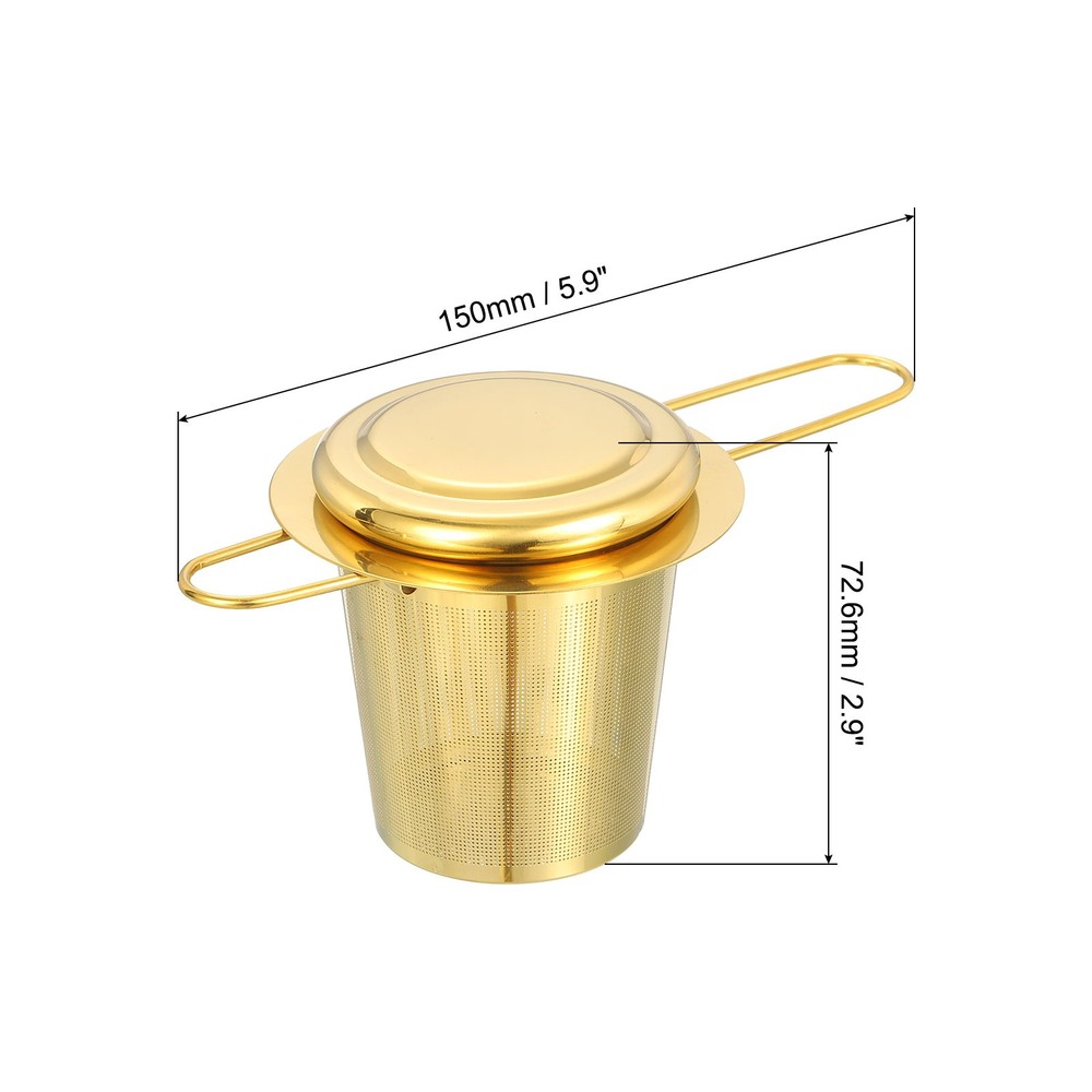 2Pcs Tea Infuser Filter Tea Strainer with Foldable Handle Gold