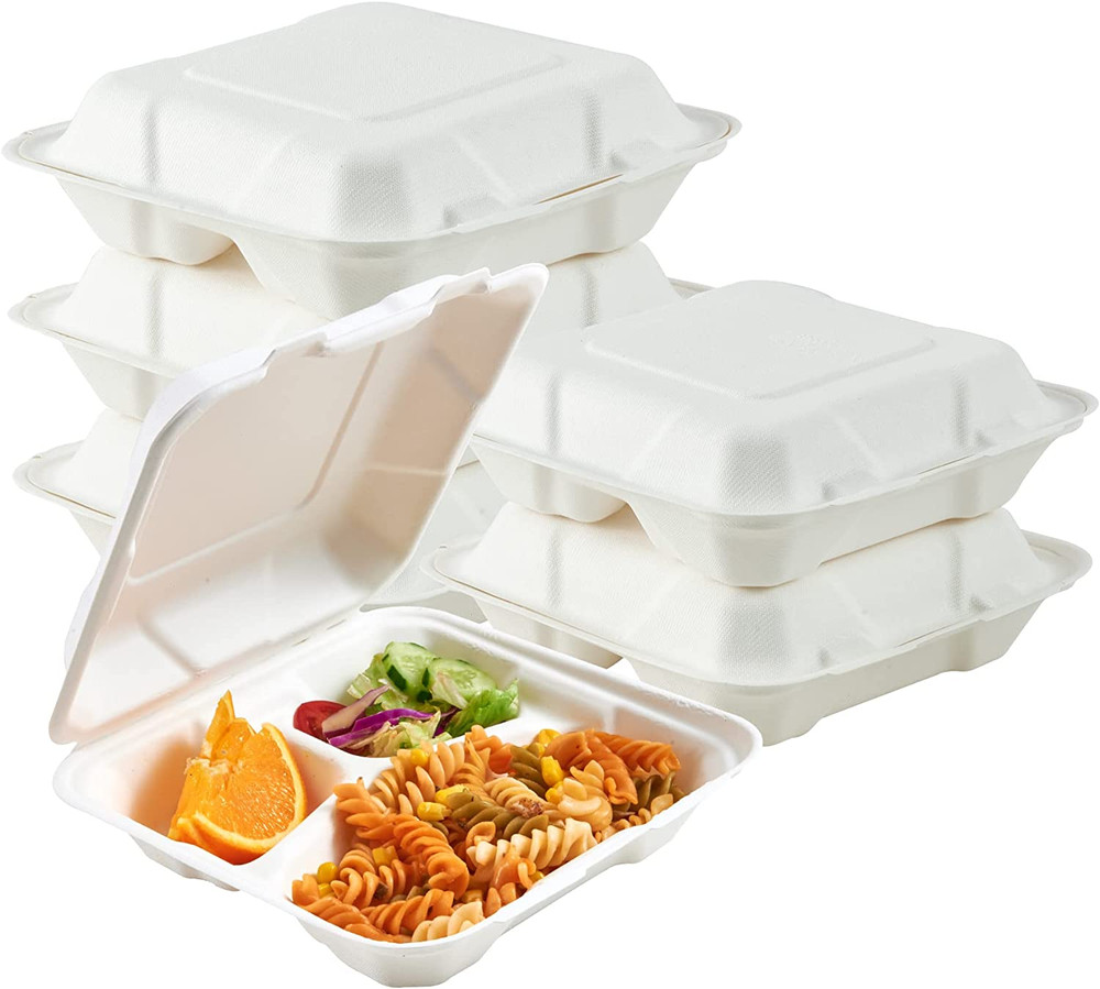 50 Pack Clamshell Take Out Food Containers, 100% Compostable Disposable to Go Co