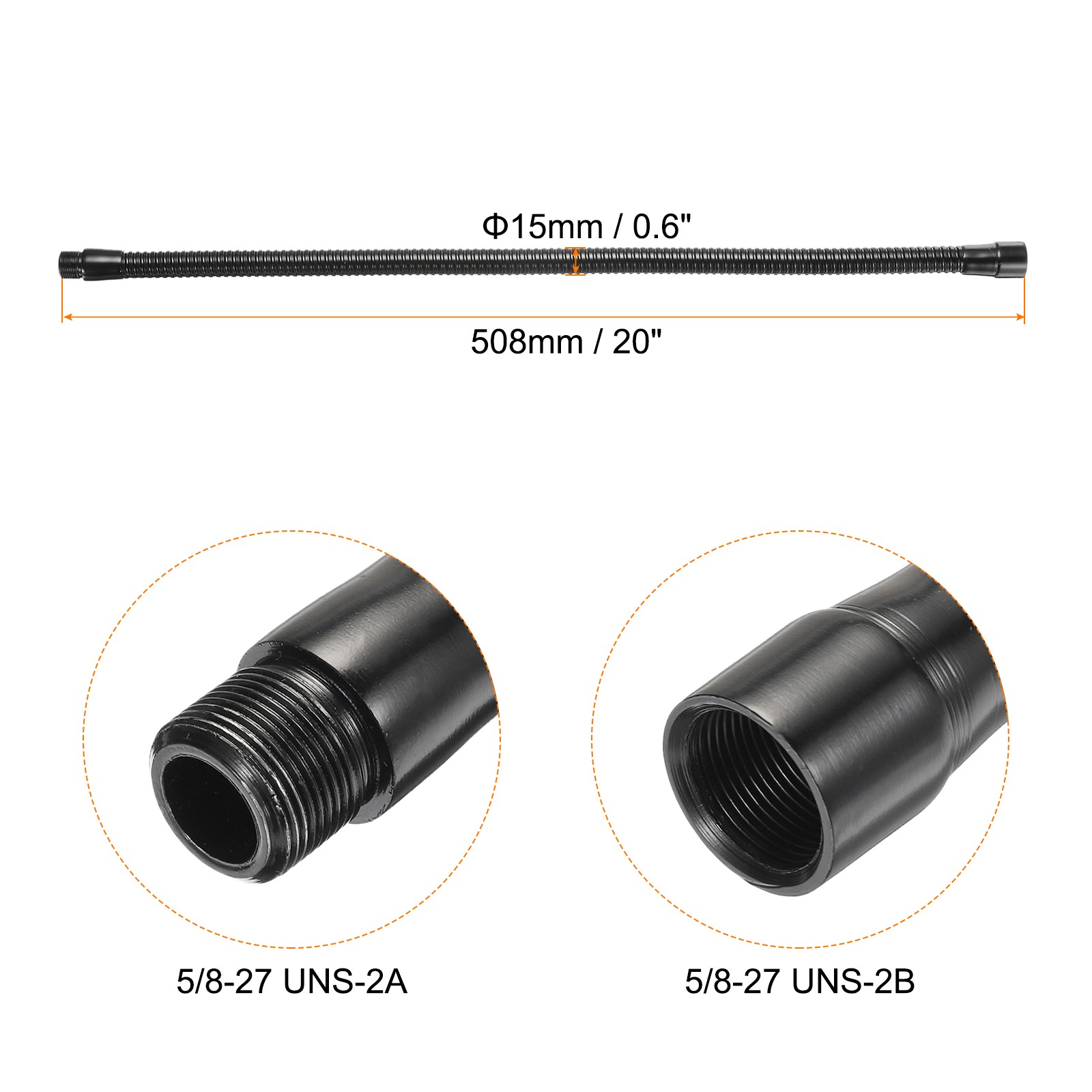 20" Microphone Gooseneck 5/8-27 Thread Flexible Tube Extension Black