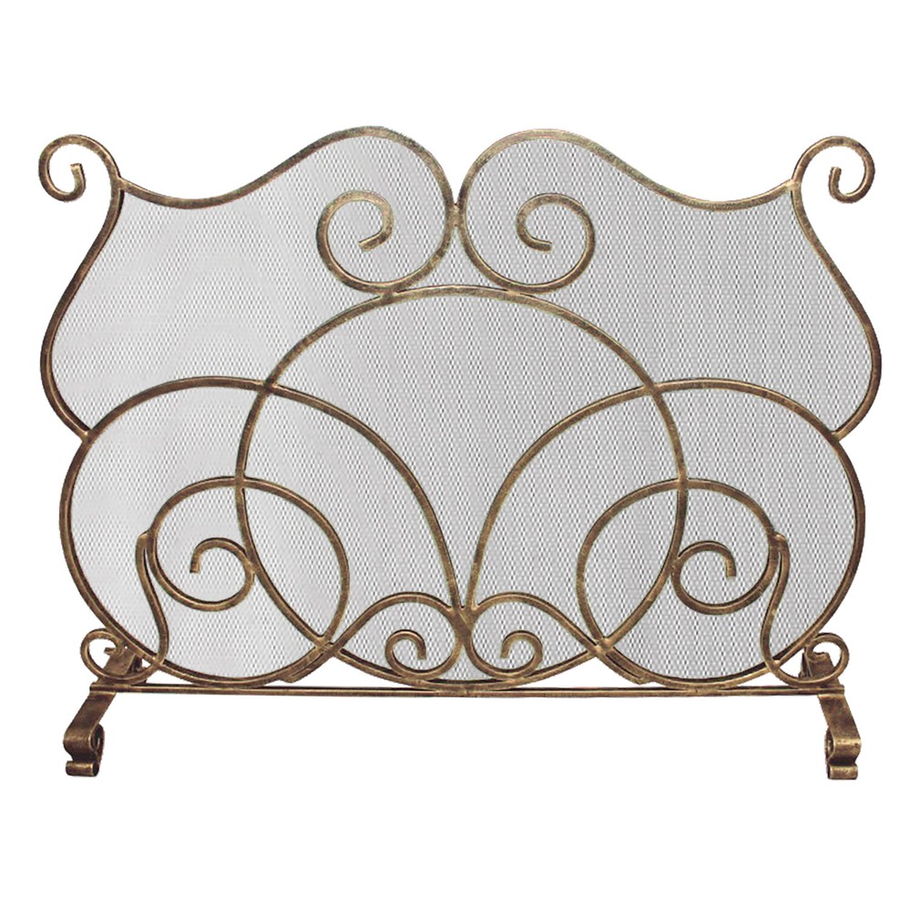 Curved Scroll Bronze Gold Firescreen Single Panel Flat Fireplace Screen Classic