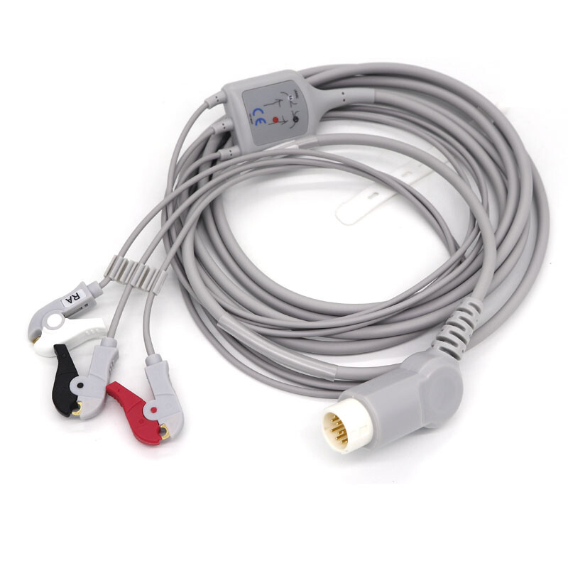 3 Leads ECG cable compatible with Philips EKG Electrode cable electrocardiograph