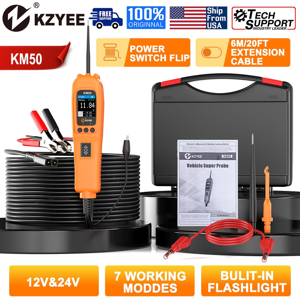 Kzyee KM50 12V&24V PowerScan Circuit Tester Electrical Power Probe AVOmeter Kit