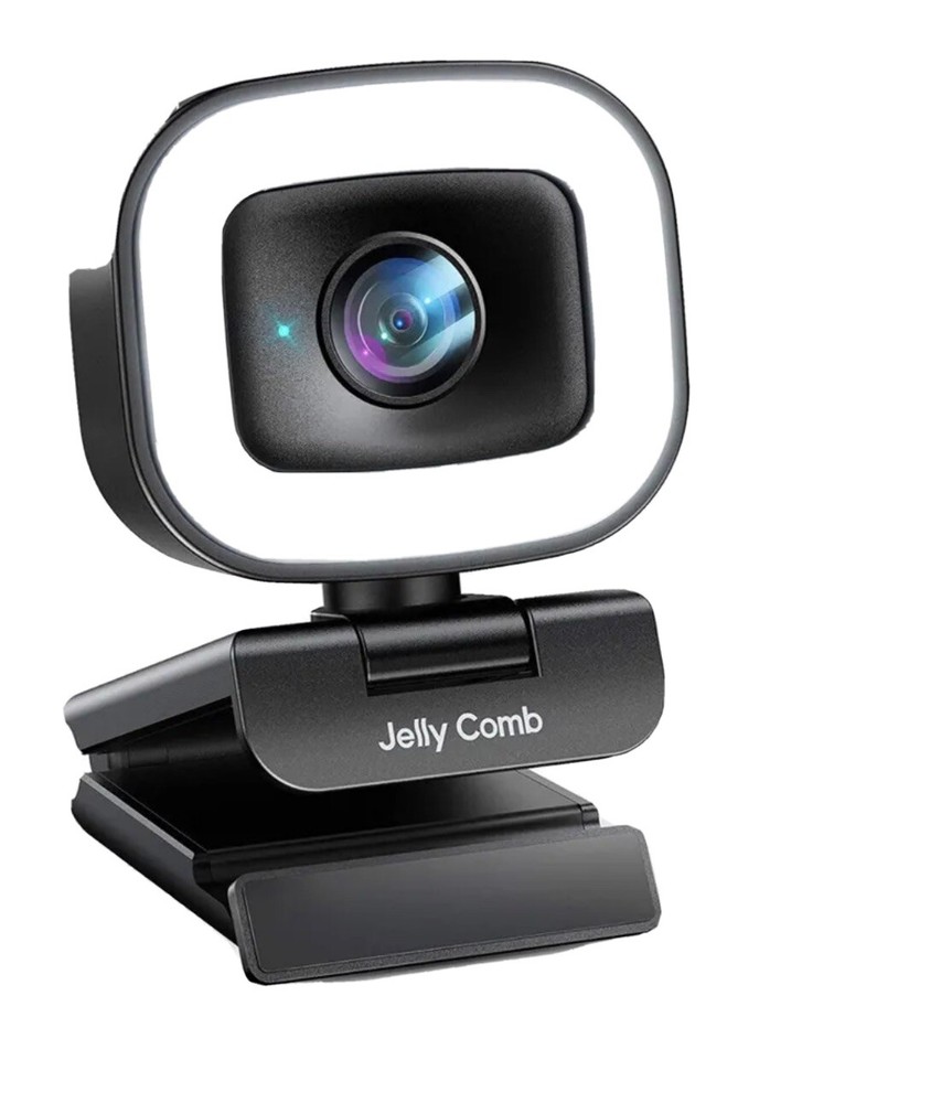 60FPS Streaming Webcam with Adjustable Ring Light, Jelly Comb Auto-Focus HD 60FP