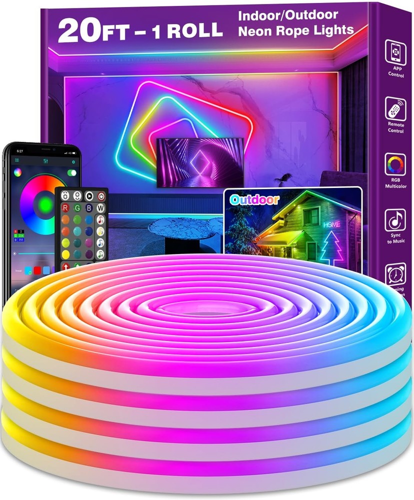 20Ft Neon Rope Lights,Flexible Led Rope Lights Control with App/Remote,Multip...