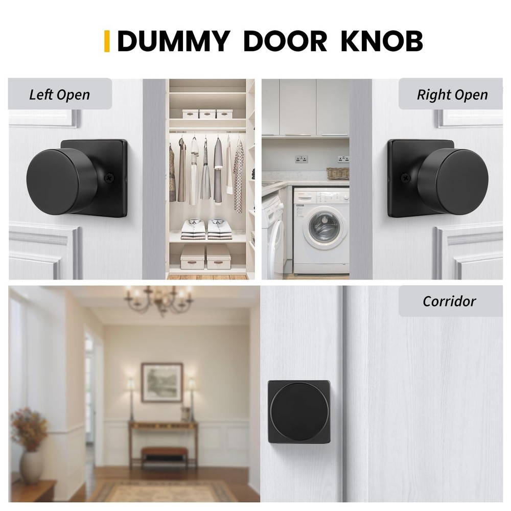 Matte Black Dummy Door Knobs No-Function, Single-Side Black Door Knobs for Ha...