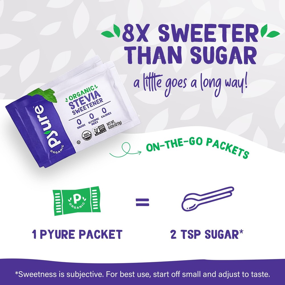 Pyure Organic Stevia Packets | Zero Calorie Sweetener, Non-GMO | 1000 Packets