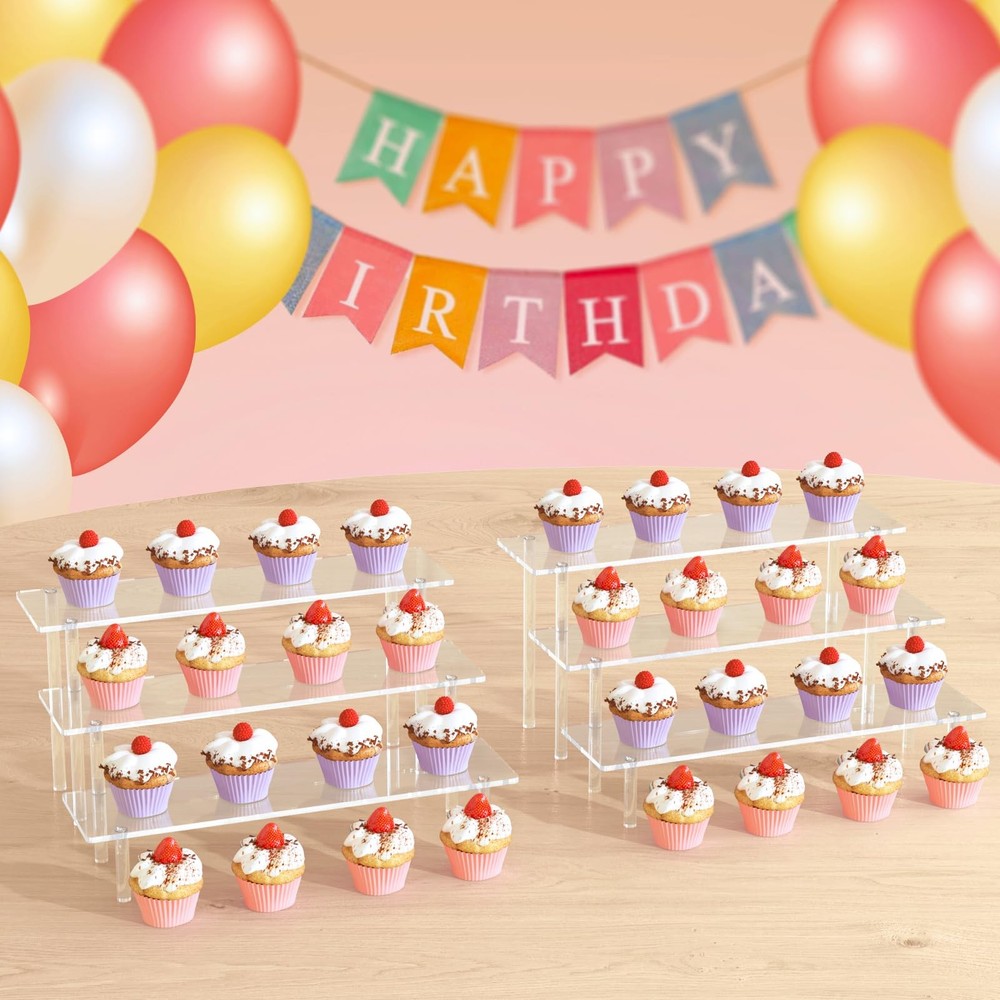 3 Tier Acrylic Display Risers, Large Perfume Organizer Stand, Clear Cupcake S...