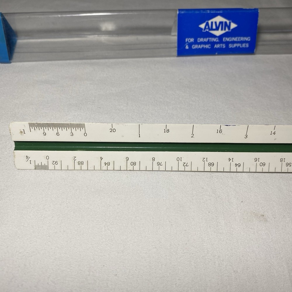Alvin 244B Drafting Engineer Scale 12” Triangular Ruler W/Case Bamboo Japan Used