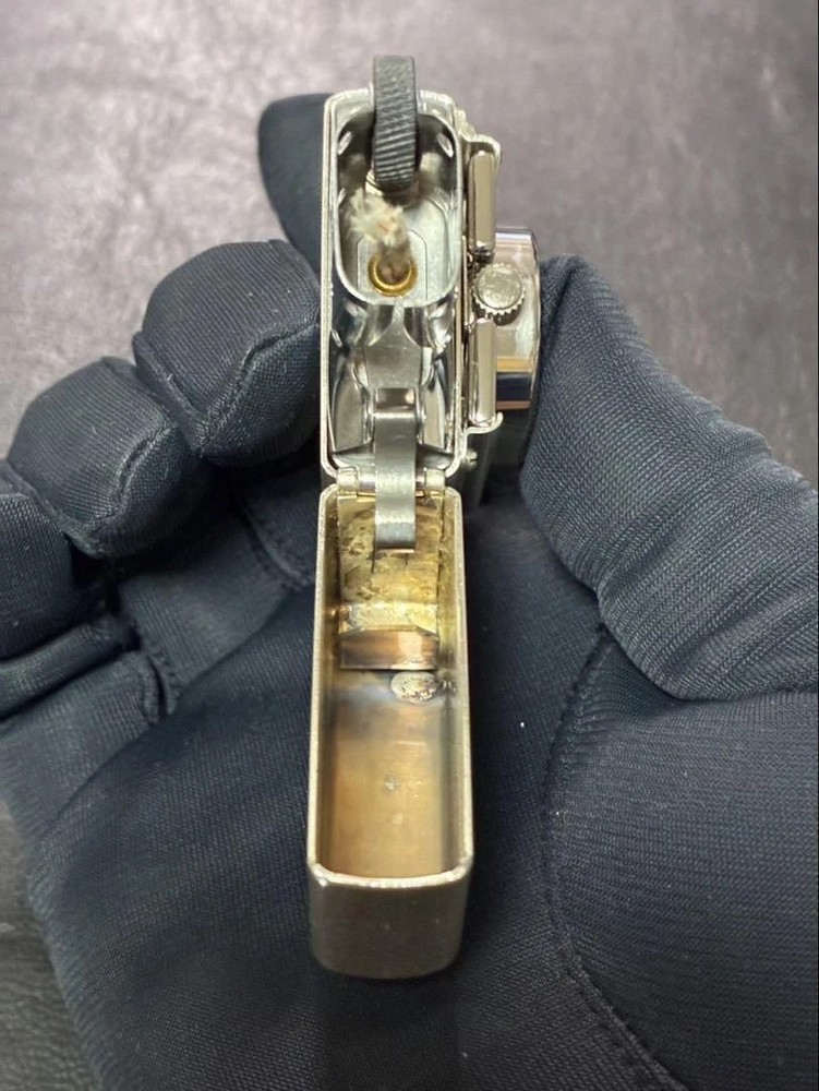 Zippo Timelight Dial White Silver One Sided Processing Lighter Regular Japan