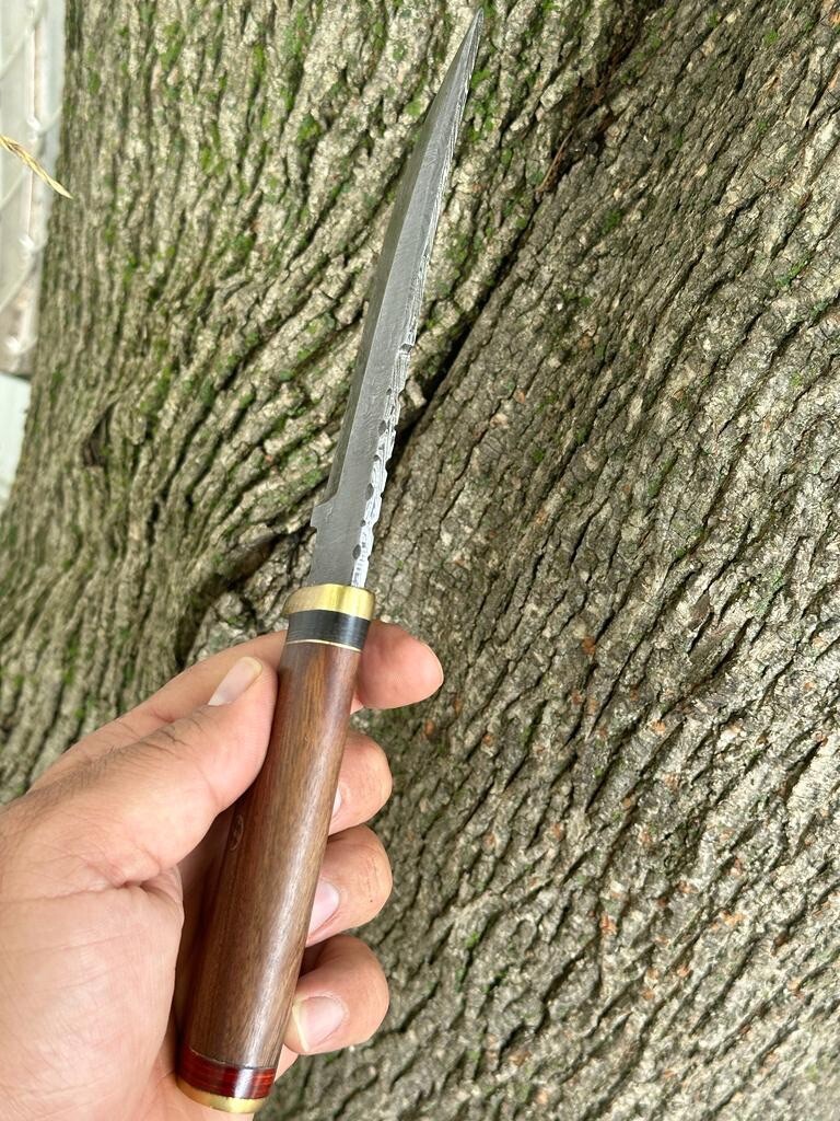 10” DAMASCUS STEEL Tactical Hunting SURVIVAL Fixed Bowie Knife Wood Handle X410