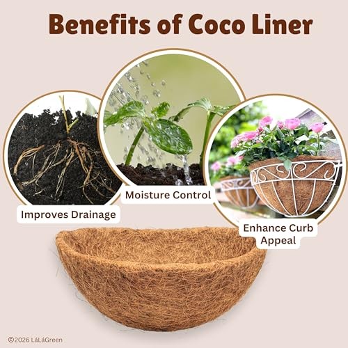 LaLaGreen 10" (6 Pack, Half Round) Coco Liners for Wall Hanging 10" x 6 Pack