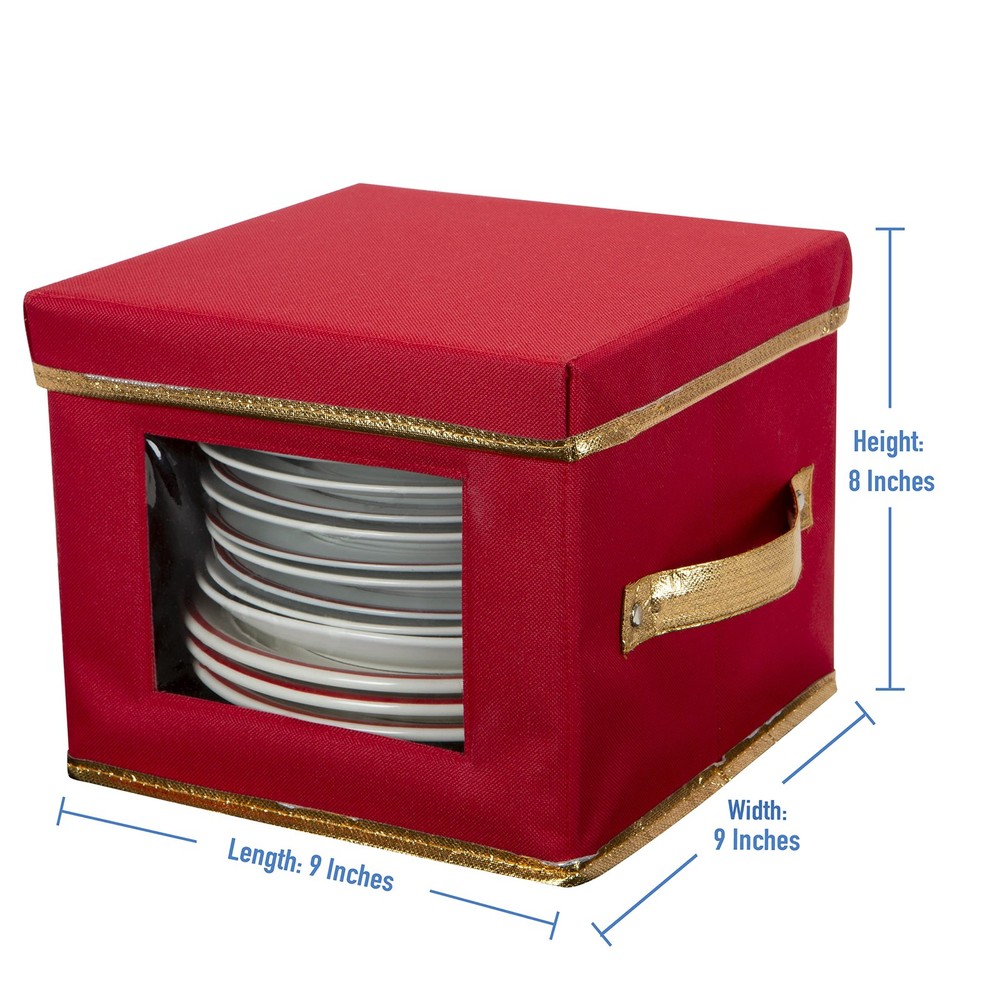 Simplify Holiday Salad Plate Dinnerware Storage Box | 9.45 Inch | Medium, Red