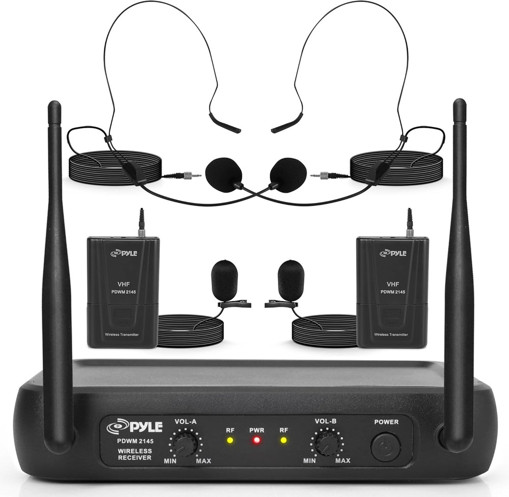 Dual Channel Wireless Microphone System - VHF Fixed Dual Frequency Wireless Mic