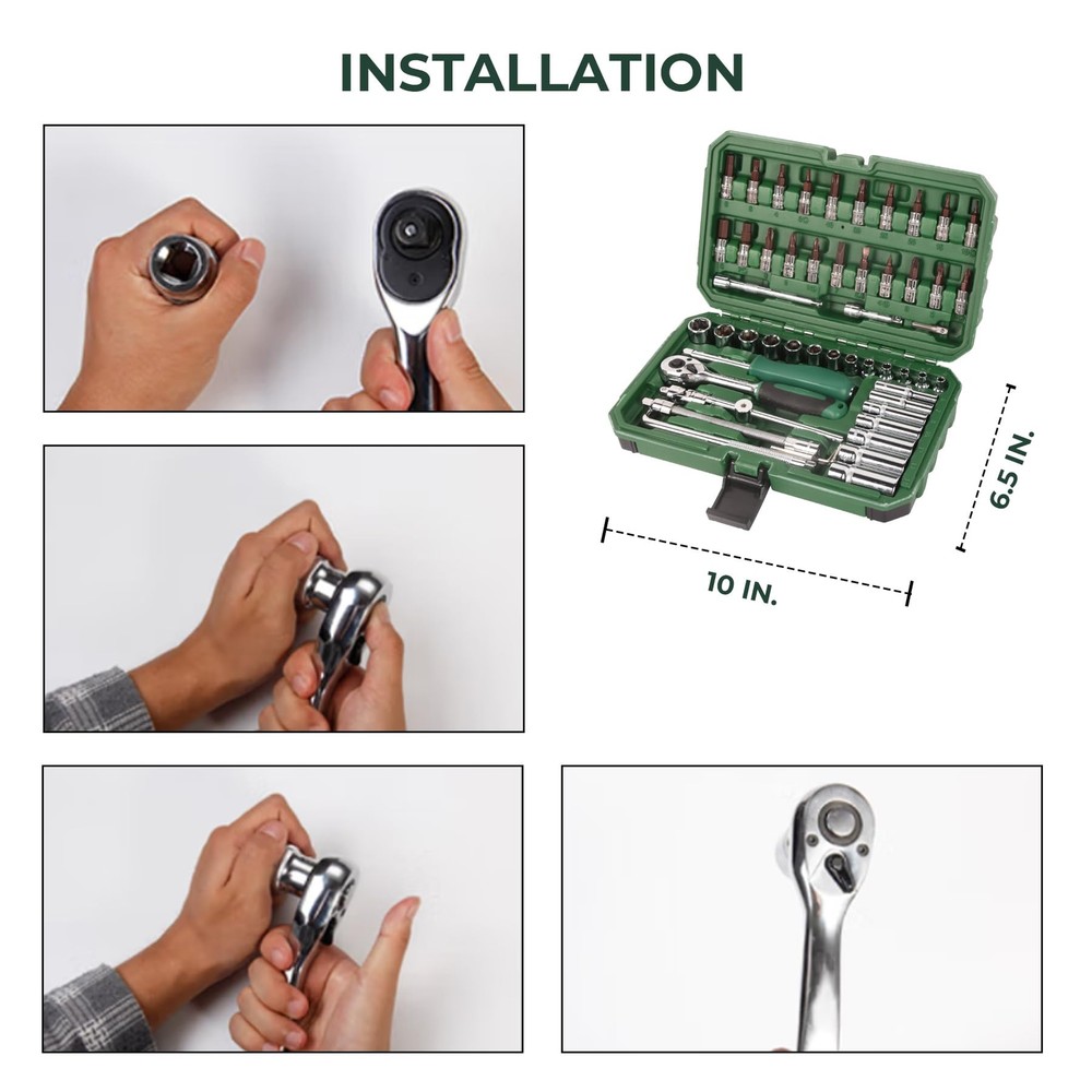 54pcs 1/4" Socket Drive Tool Set Metric Drive Socket Set with Plastic Toolbox