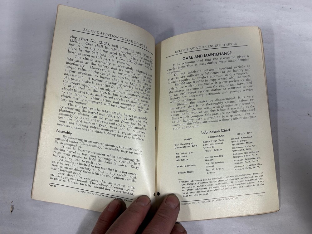 Vtg Eclipse Aviation No 20 Type E-160 Engine Starter Instruction Manual (A8)