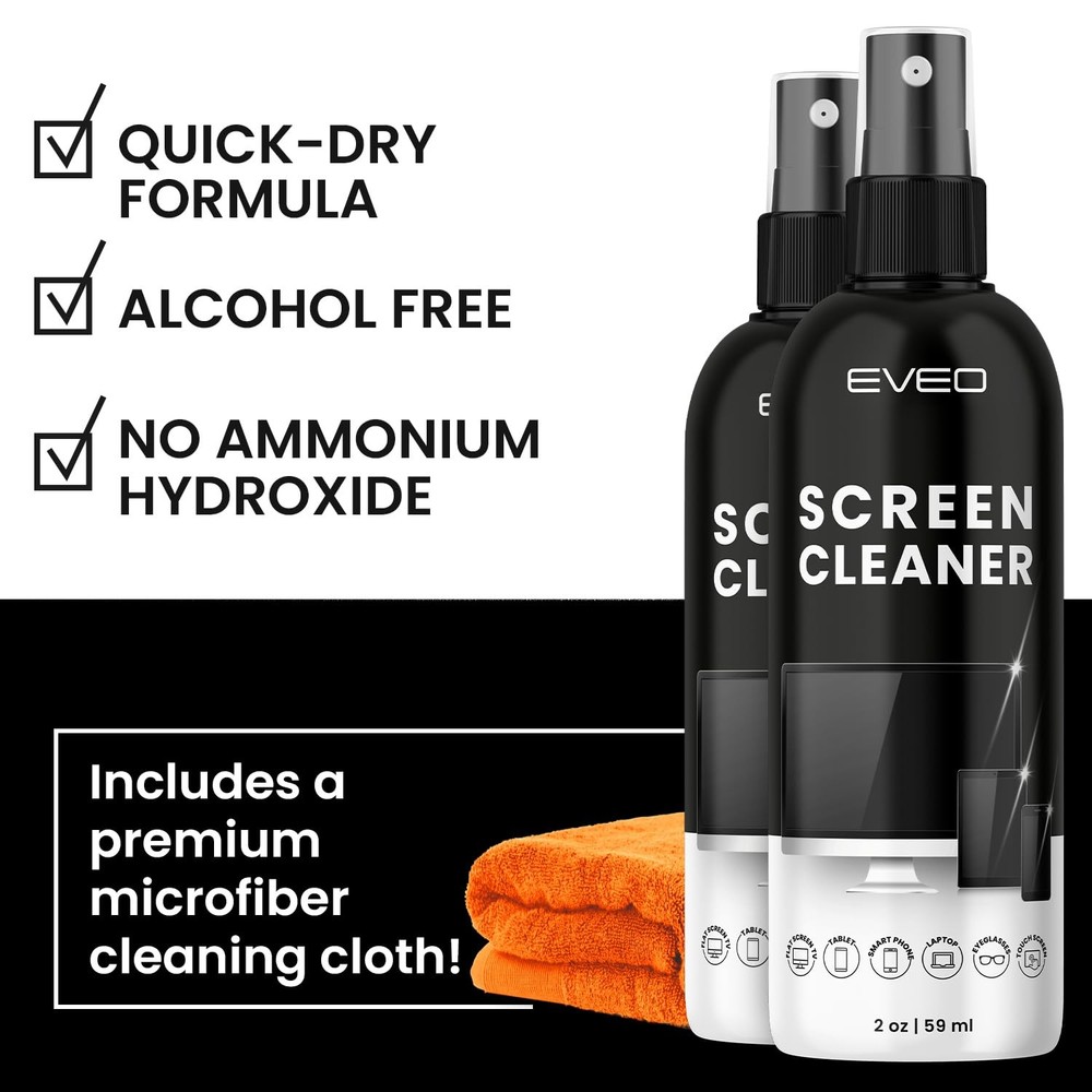 Screen Cleaner Spray - TV and Microfiber 2 Pack, white