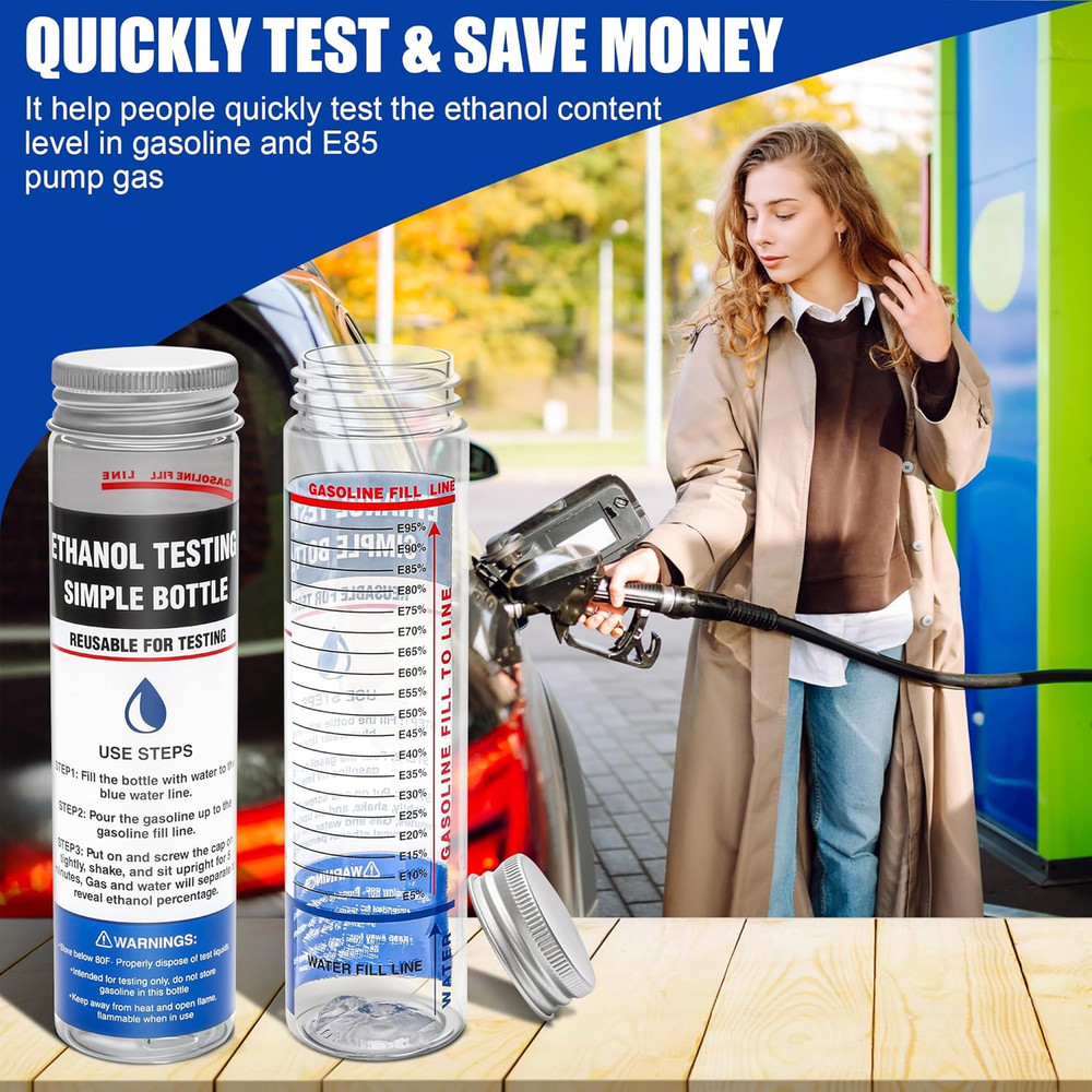 2 Pack E85 Ethanol Tester Bottle, E85 Fuel Gasoline Octane Level Tester with Wid