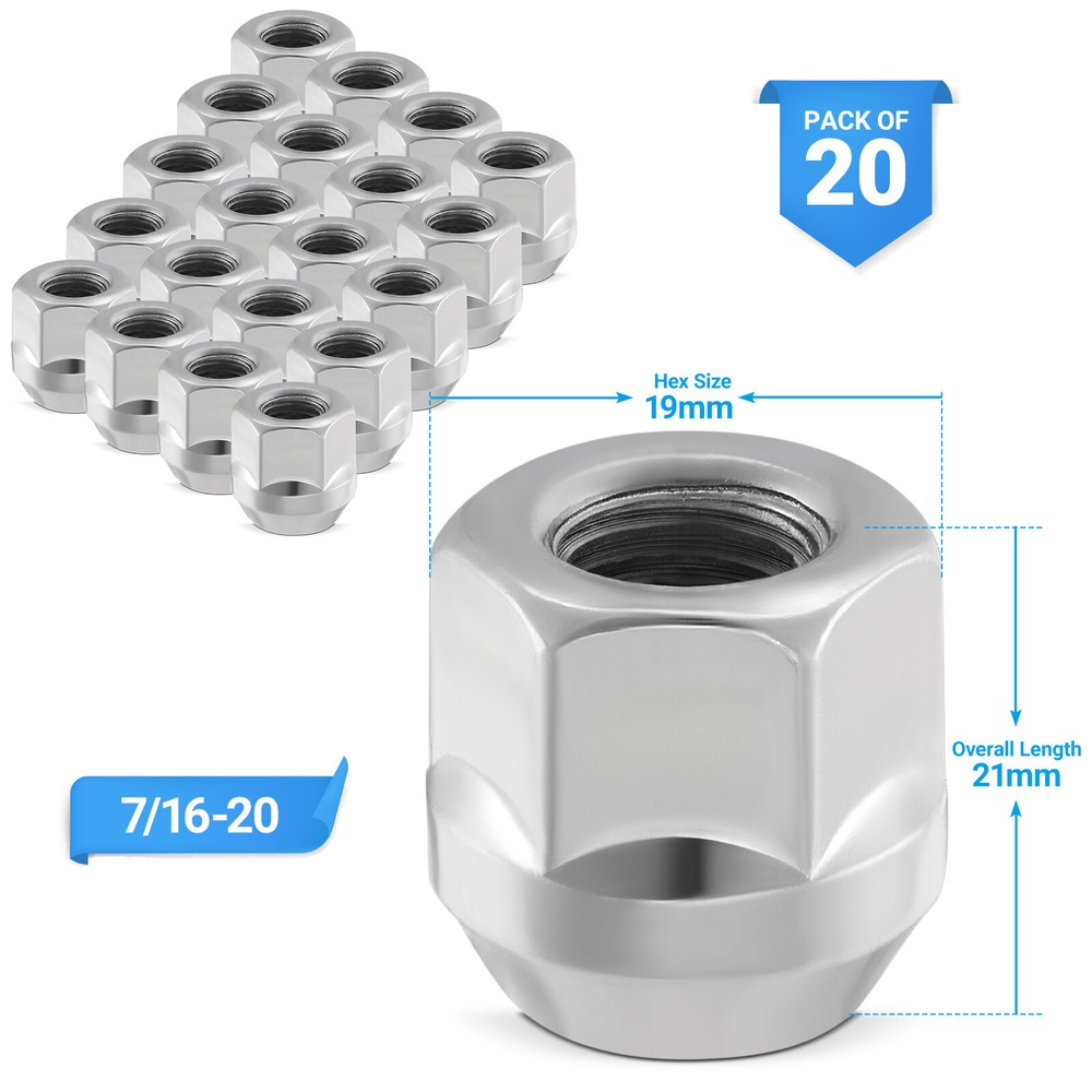 FIT FORD F-150 EXPEDITION REPLACEMNT SOLID LUG NUTS 14X2 THREAD CHROME 20PCS