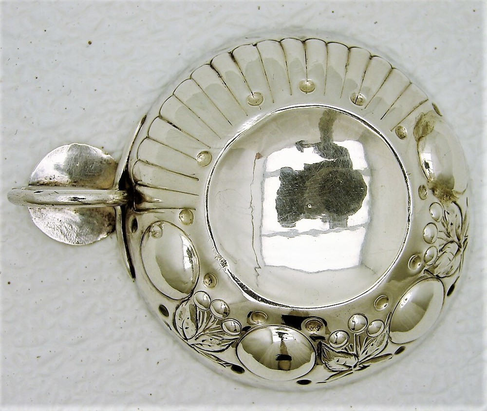 Hand Hammered French Solid Silver Brandy Wine Taster with Ring Handle Marked
