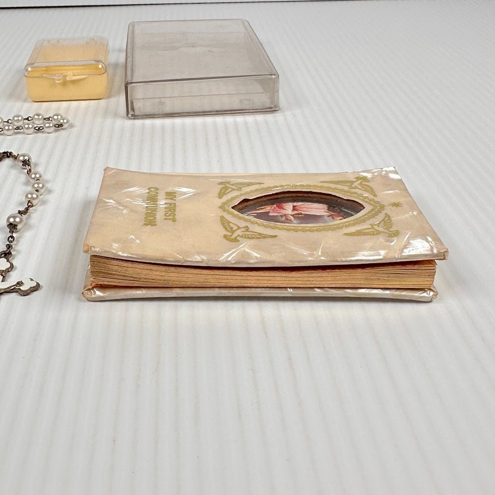 Vintage First Communion Prayer Book and Rosary