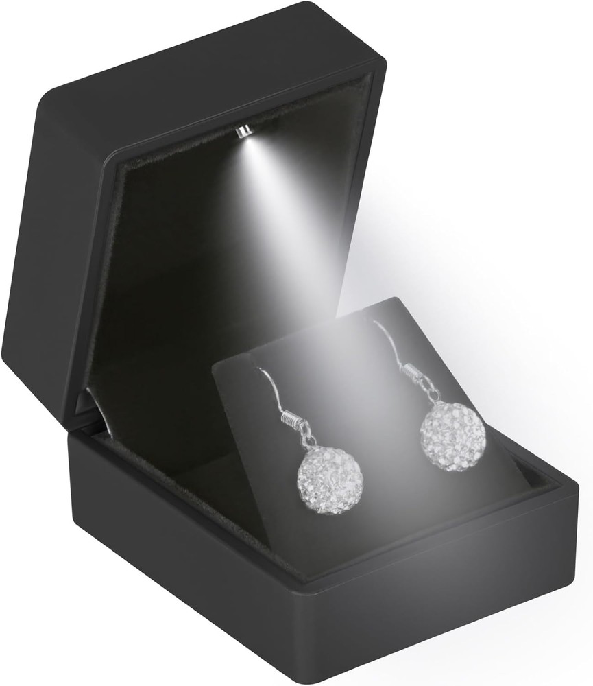 LED Stud Earring Jewelry Gift Box for Proposal, Wedding, Black