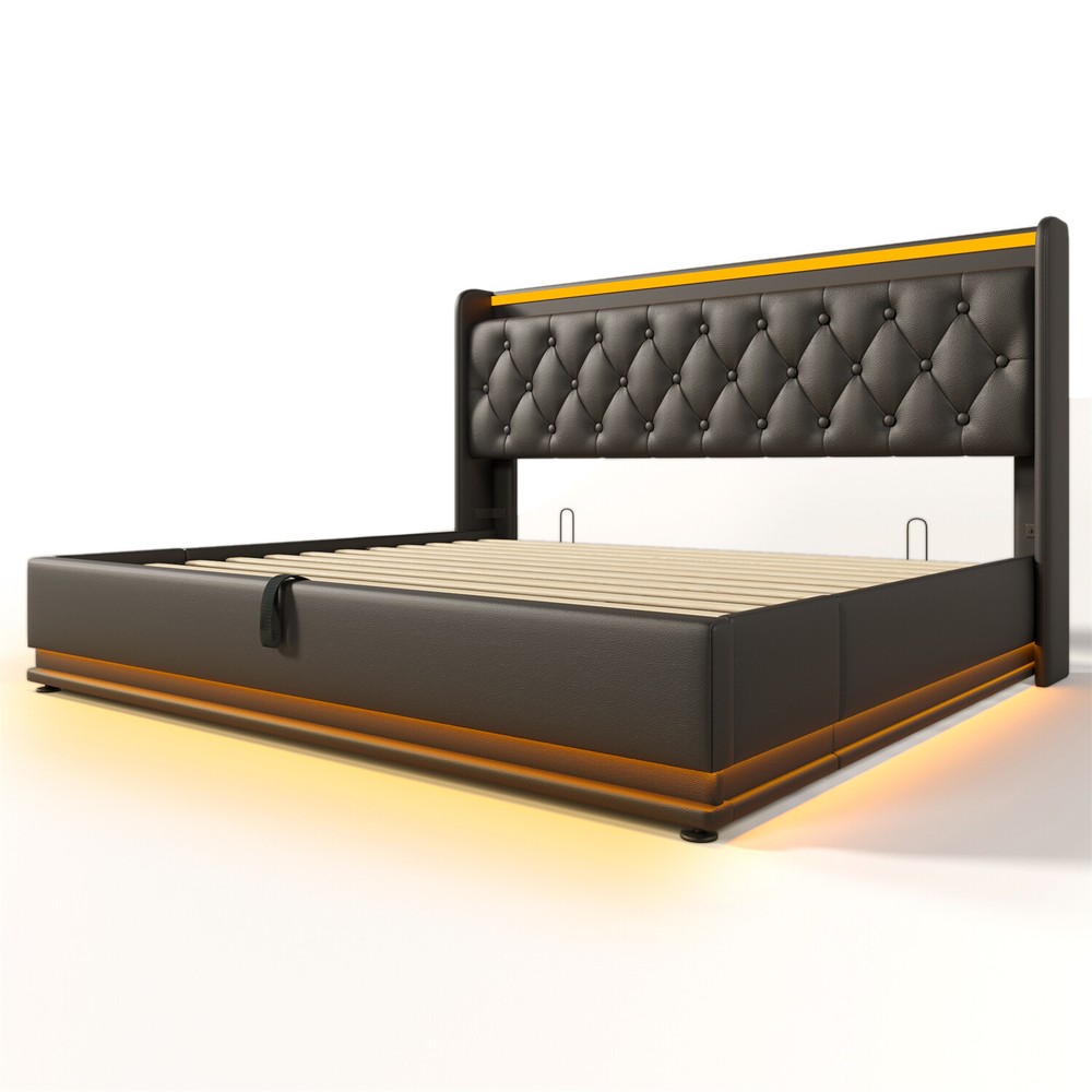 Twin/Full/Queen/King Size Upholstered Platform Bed w/ Hydraulic Storage System