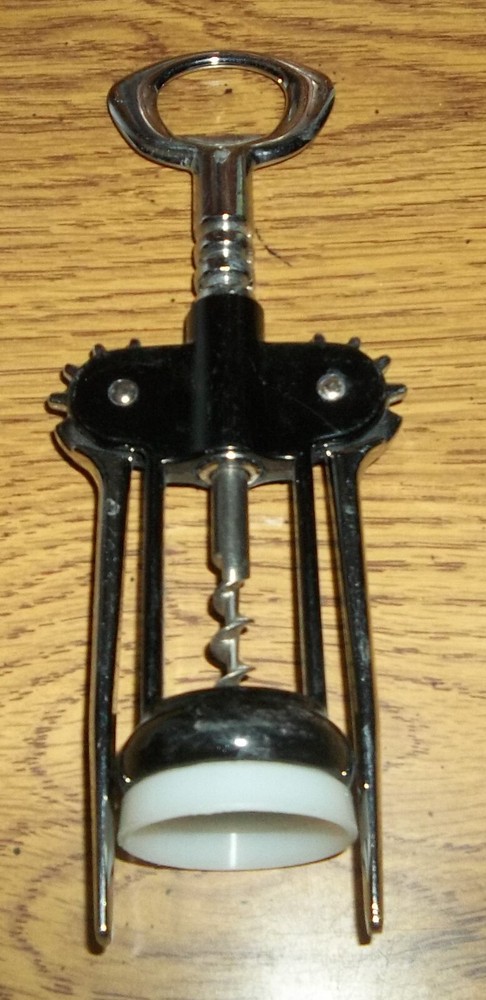 CHROME & BLACK WINGED CORKSCREW BOTTLE OPENER - MINT