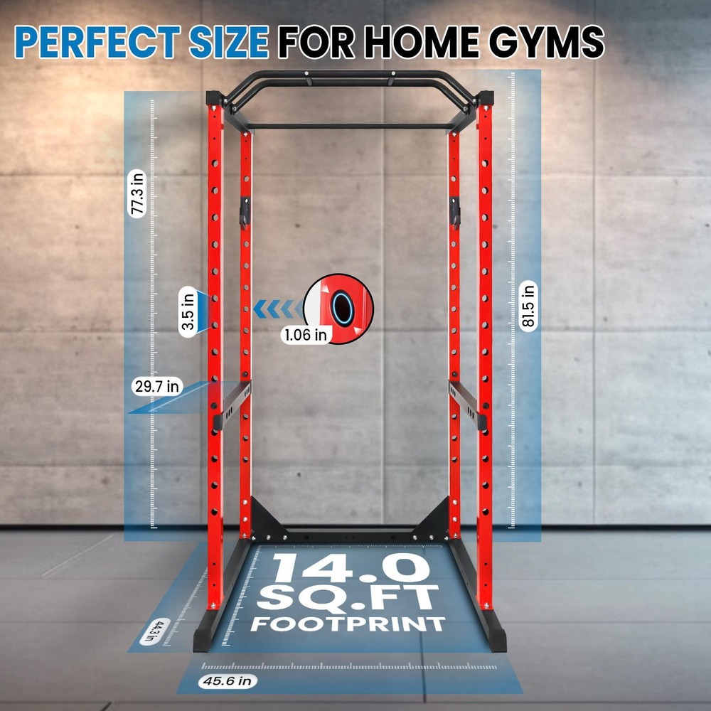 Power Cage, 1200lb Multi-Function Squat Rack Stand with Barbells 1.5x1.5" Frame