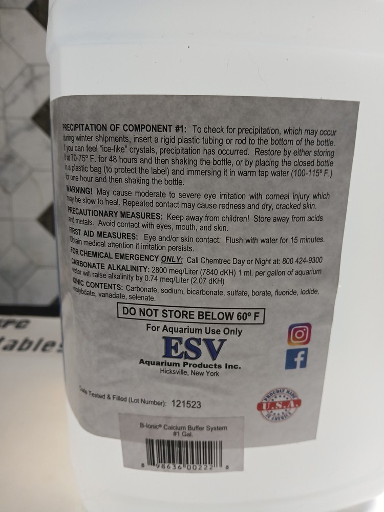 E.S.V. B-Ionic Calcium Buffer System Part 1 - 1 Gallon Alkalinity Refill