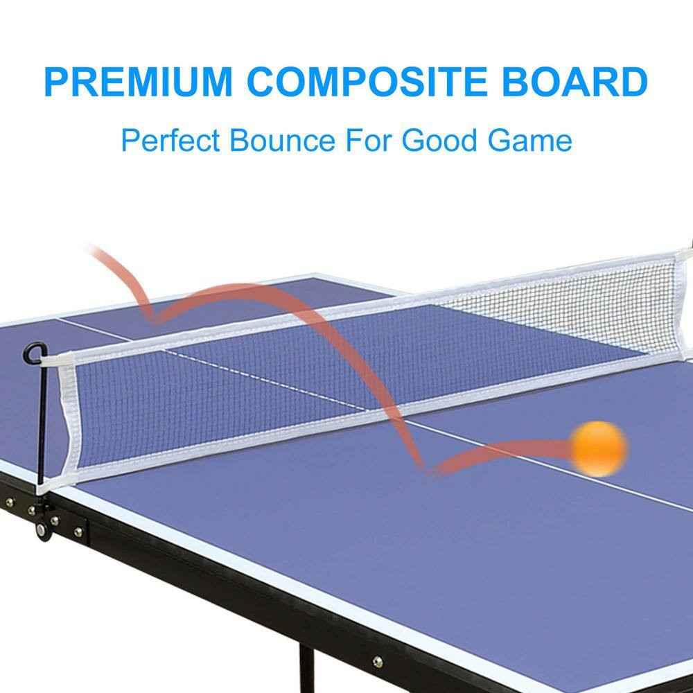 53.94 In. Table Tennis Table Midsize Foldable & Portable Ping Pong Table Set wit