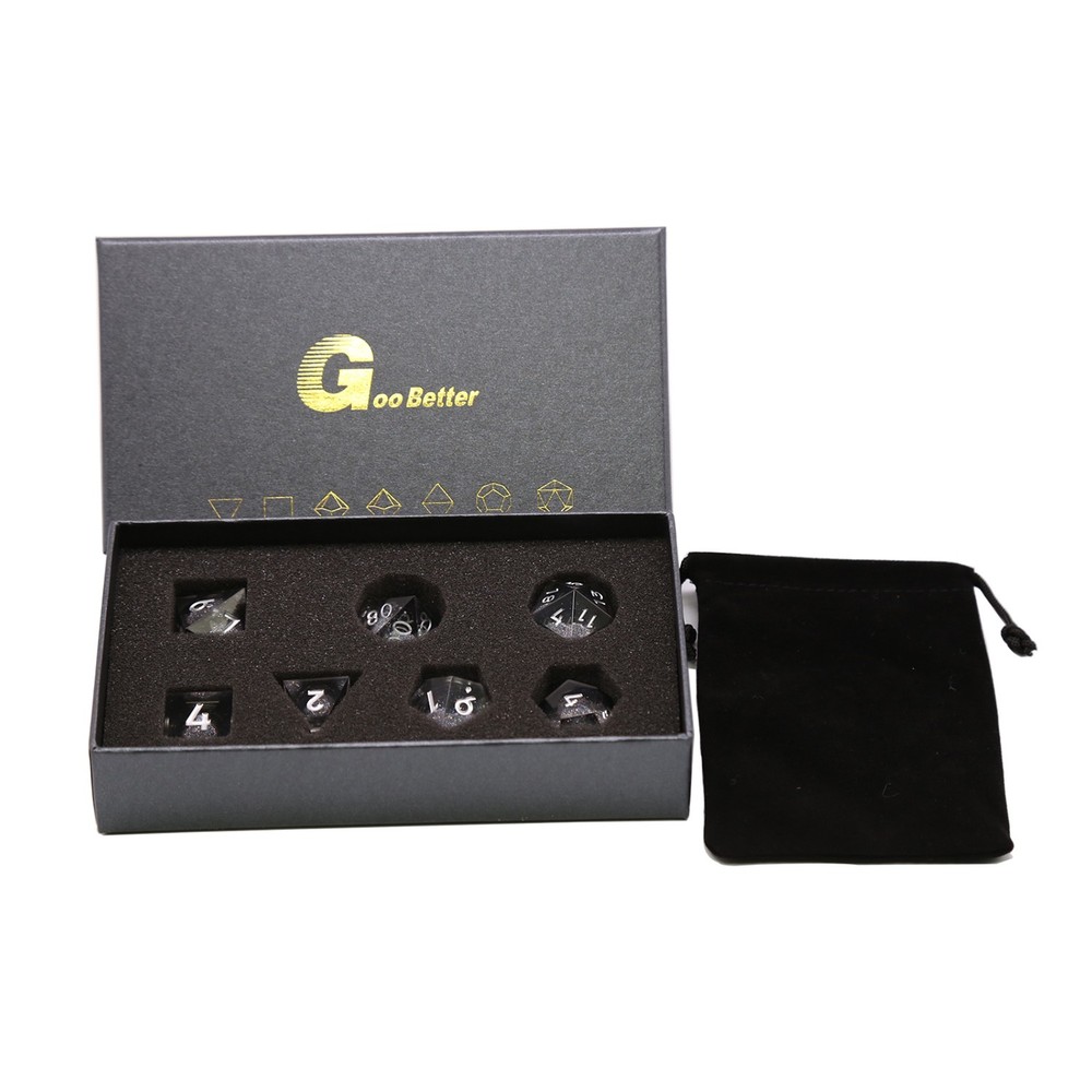 7PCS Black Quicksand Polyhedral Dice Set (7) For Vampire Dungeons & Dragons RPG