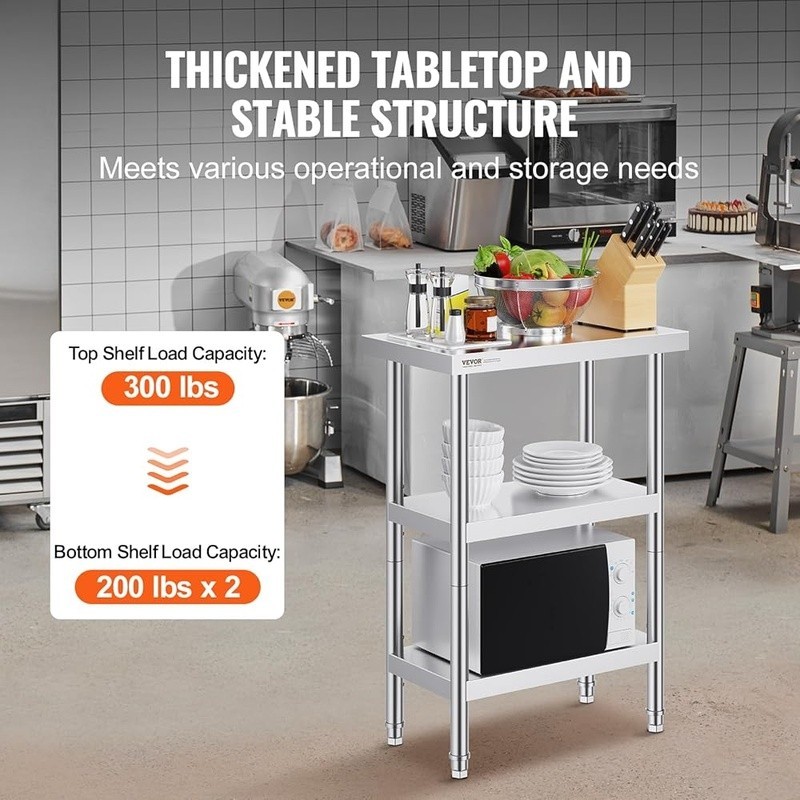 Stainless Steel Work Table 3-Tier Kitchen Storage Utility Capacity New