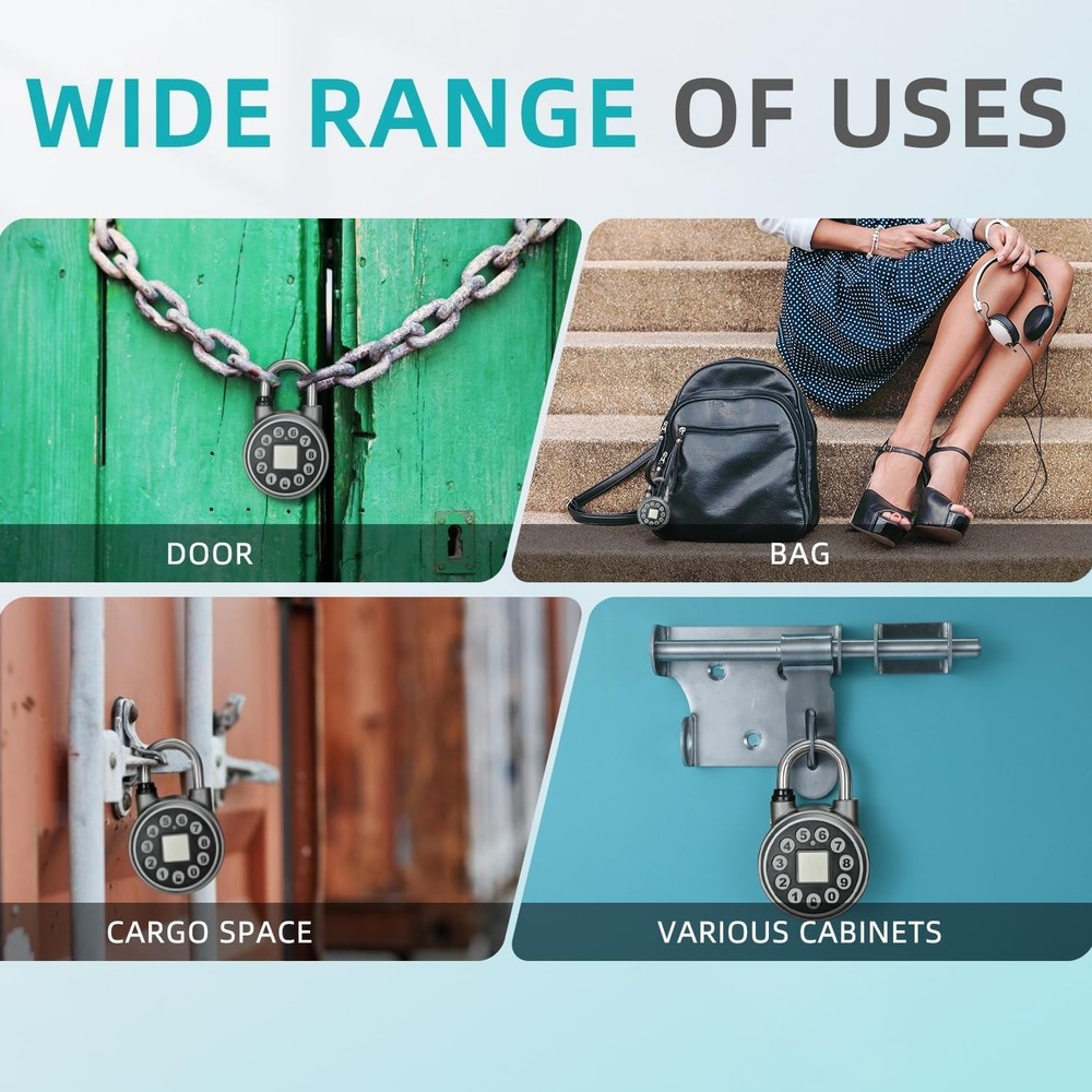 Fingerprint Padlock,Bluetooth Pad Locks with Code, Water Resistant Smart